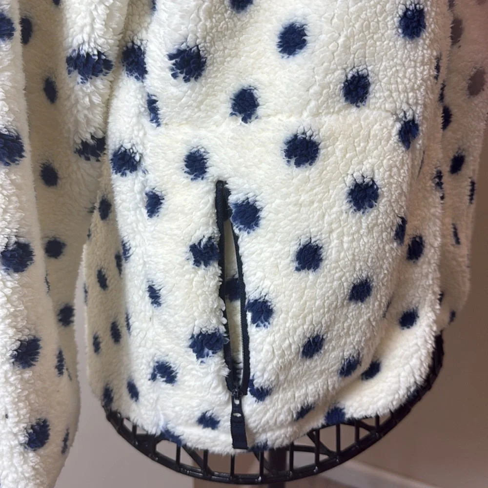 T by Talbots White with Blue Polka Dots Cozy Zippered Jacket - Picture 4 of 10